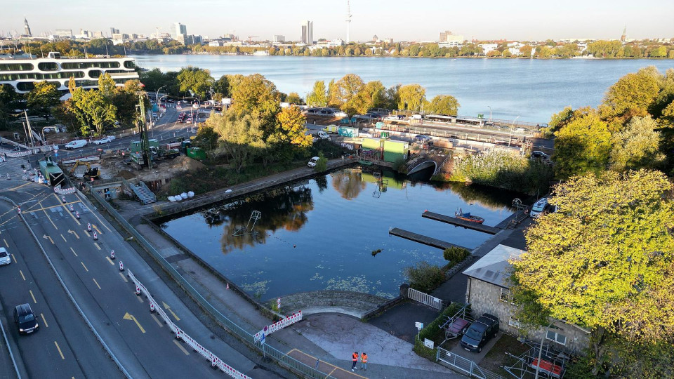 Aerial view of a construction site in Hamburg
