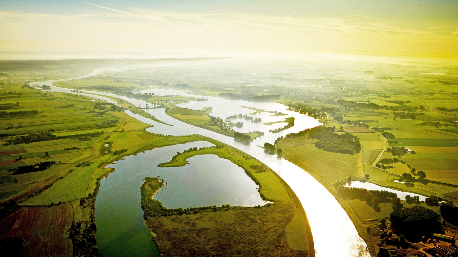 Aerial view of a flooded landscape
