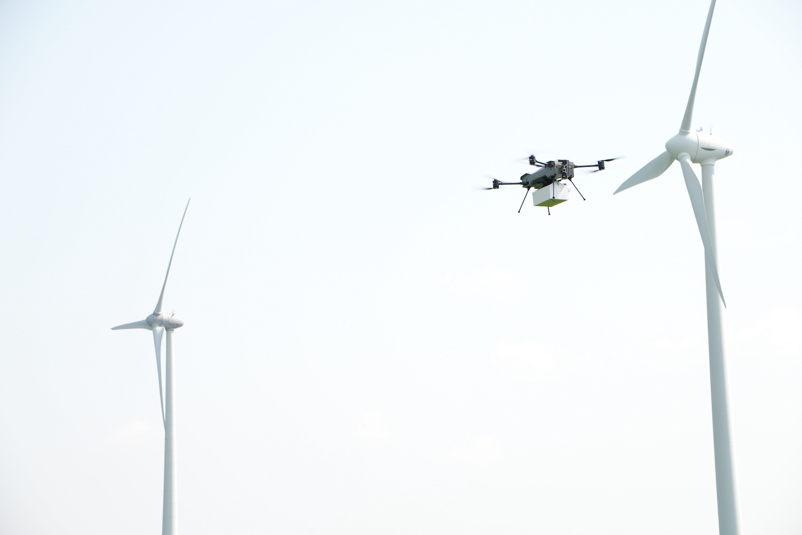 Cargo drone flying with a package