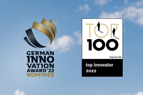 Logos of the TOP 100 innovator awardand the German Innovation Award