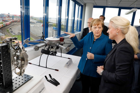 German Chancellor Angela Merkel in the Port of Hamburg together with HHLA CEO Angela Titzrath